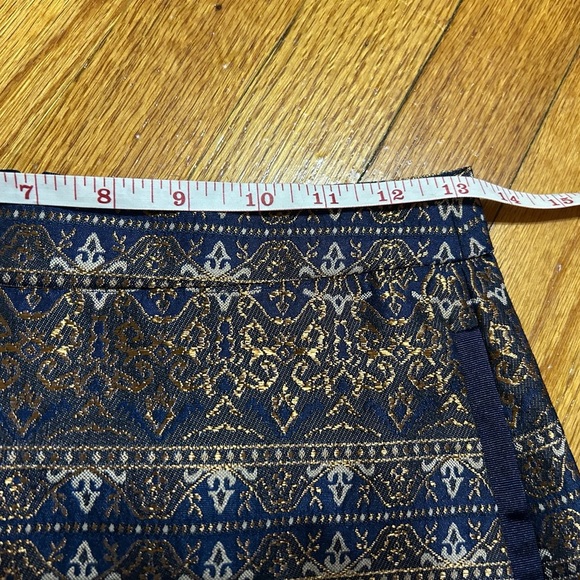 Massimo Dutti Mini Skirt Navy Blue Bronze Gold Metallic Jacquard Size 4 - Picture 10 of 12